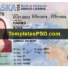 Alaska Drivers License Template PSD Front
