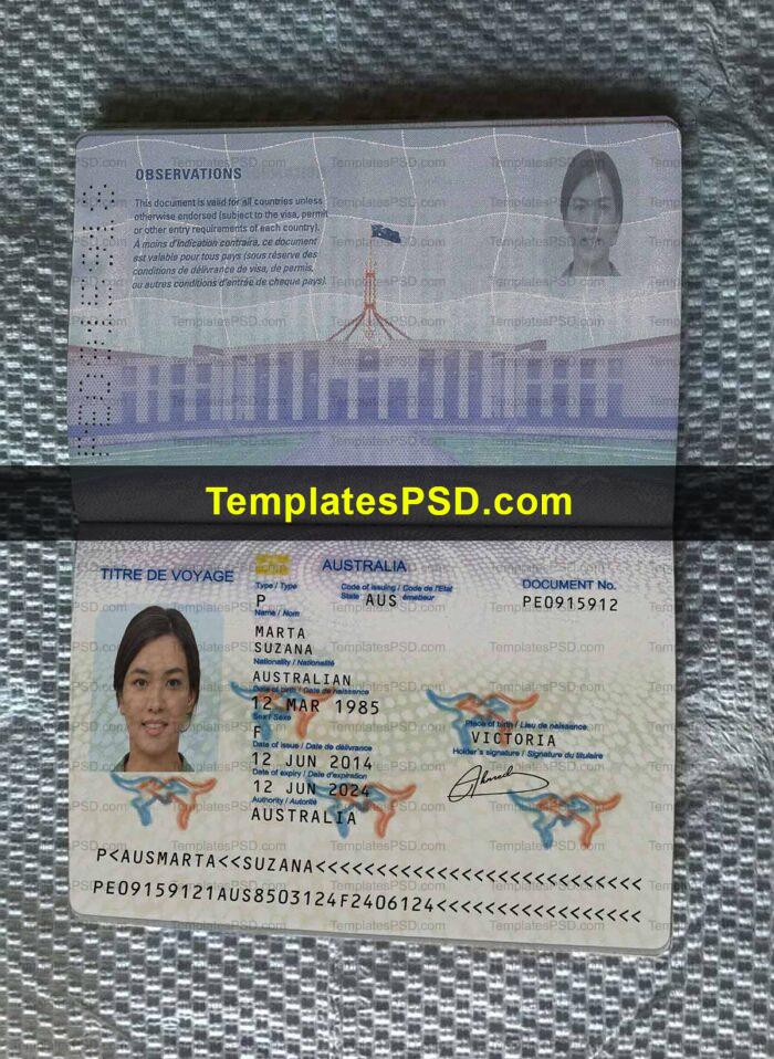 Australia Passport Template PSD Women Australia Passport Template PSD Women