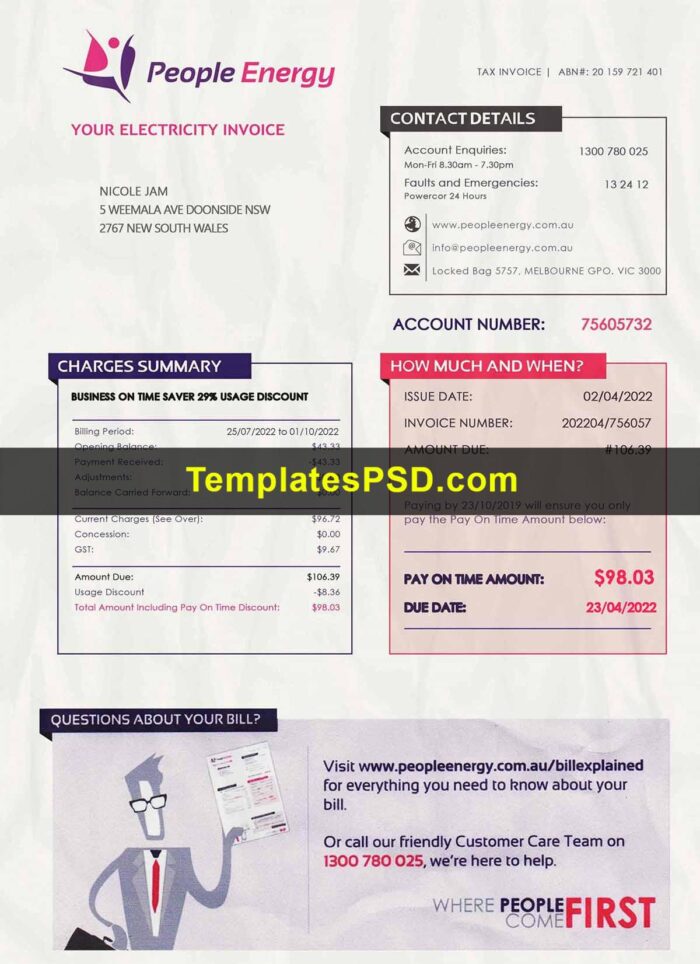 Australian electricity bill template psd People Energy Australian electricity bill template psd People Energy