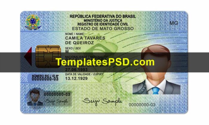 Brazil ID Card Template PSD Front Brazil ID Card Template PSD Front