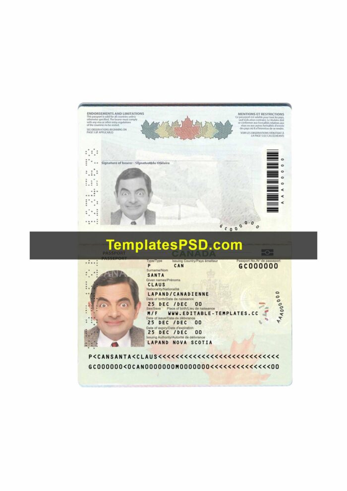 Canada Passport Template PSD