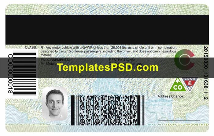 Colorado Drivers License Back New PSD template