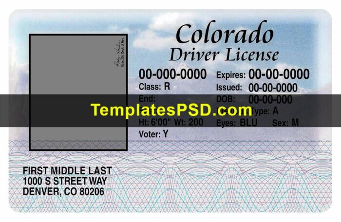 Colorado Drivers License Front PSD template Colorado Drivers License Front PSD template
