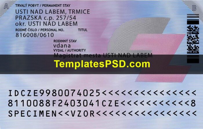 Czech ID Card Back Czech ID Card Template Back