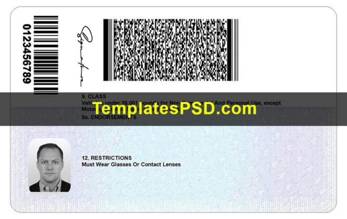 District of Columbia Drivers License Template Back