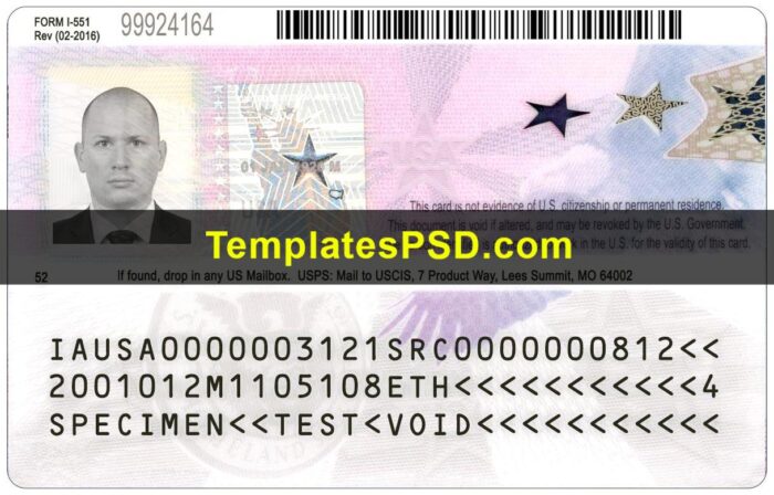 USA Employment Authorization Document Template Back USA Employment Authorization Document Template Back