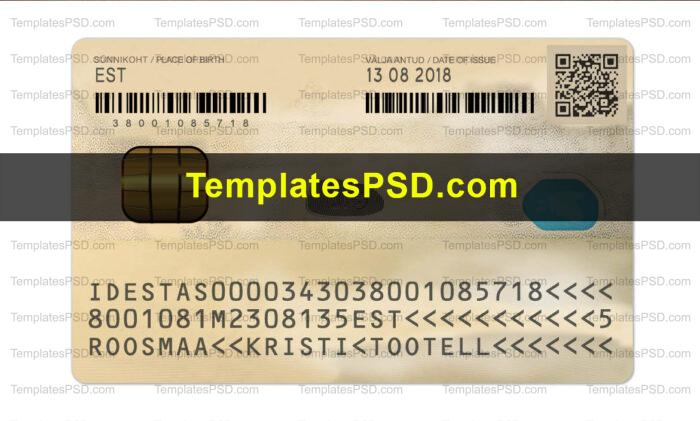 Estonia ID Card Template PSD Back Estonia ID Card Template PSD Back