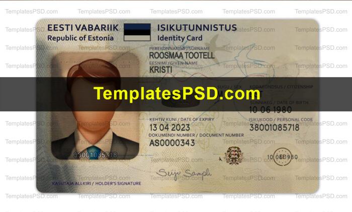 Estonia ID Card Template PSD Front Estonia ID Card Template PSD