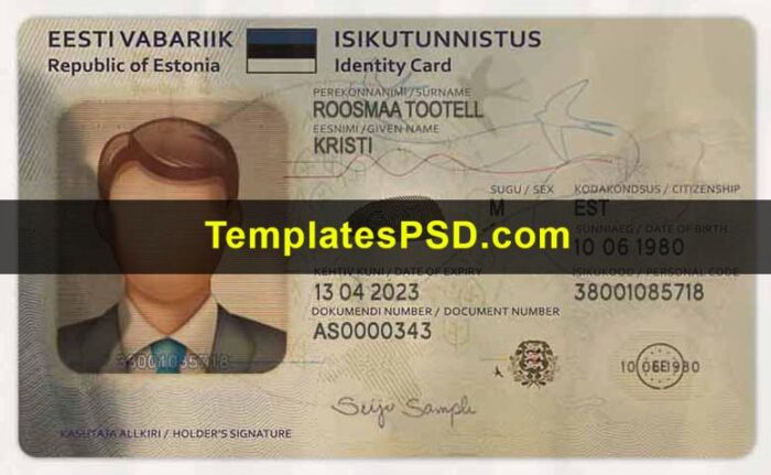 Estonia ID Card Template PSD Front Estonia ID Card Template PSD Front