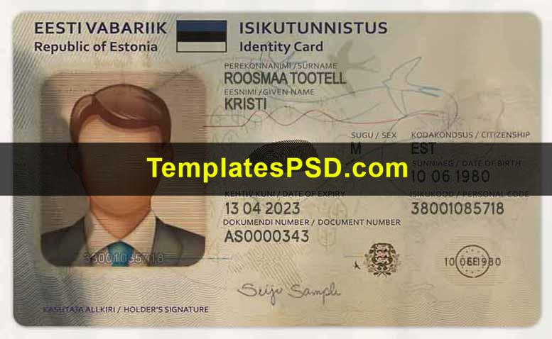 Estonia ID Card Template PSD Front