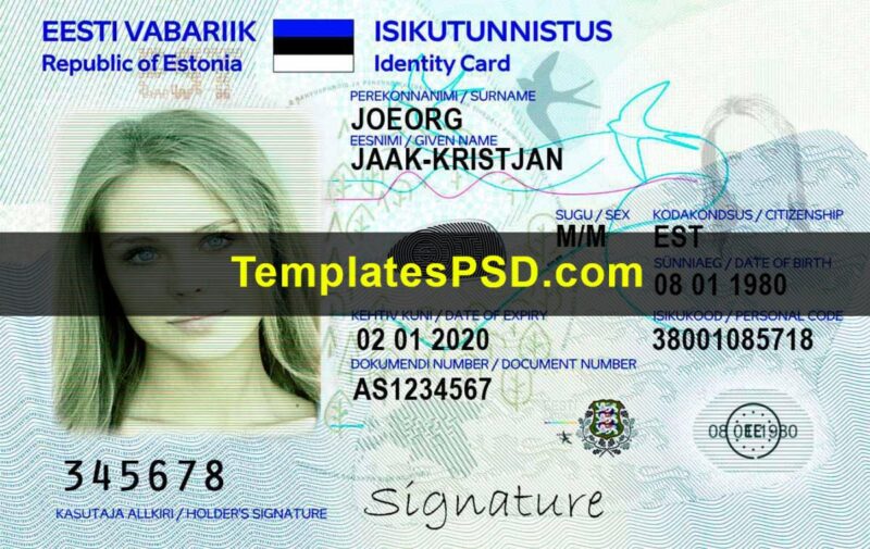 Estonian ID Card Template PSD Front