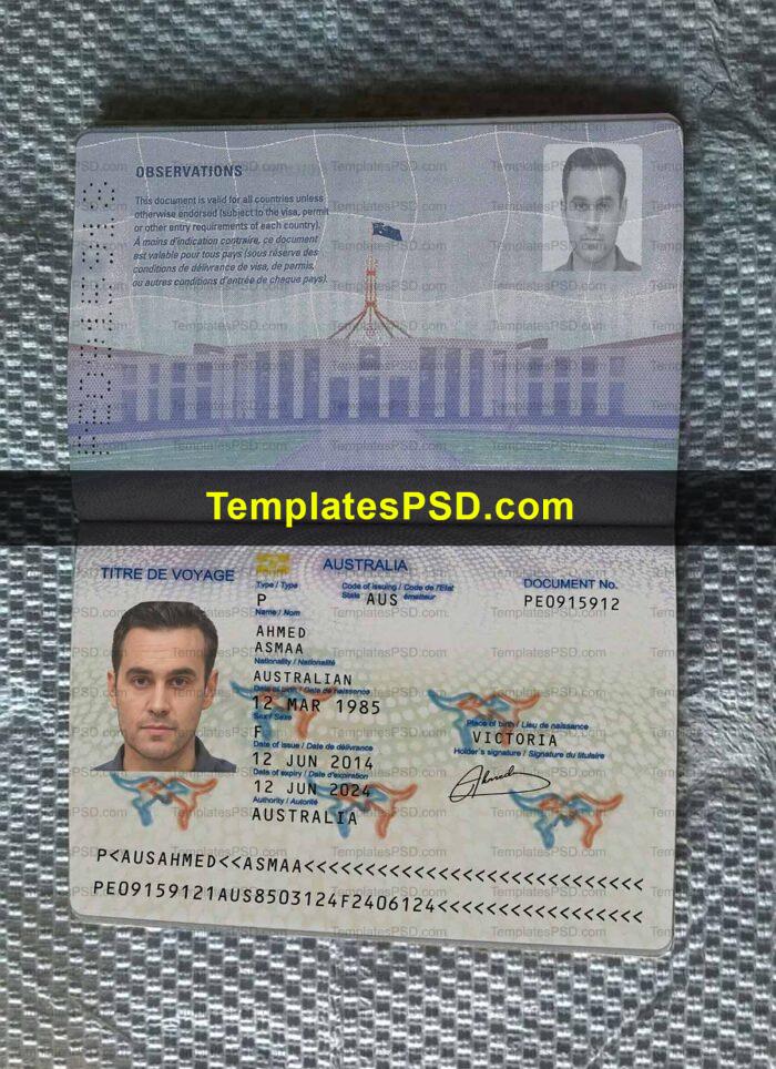Fake Australian Passport Template PSD Men