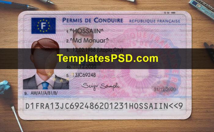France Drivers License Template PSD2 France Drivers License Template PSD