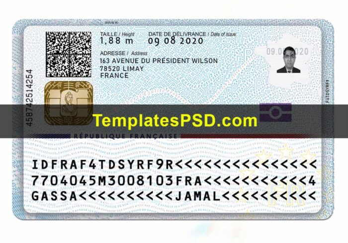 France ID Card Template PSD Back