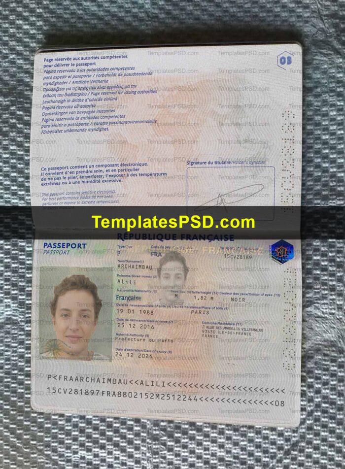 France Passport Template PSD Man