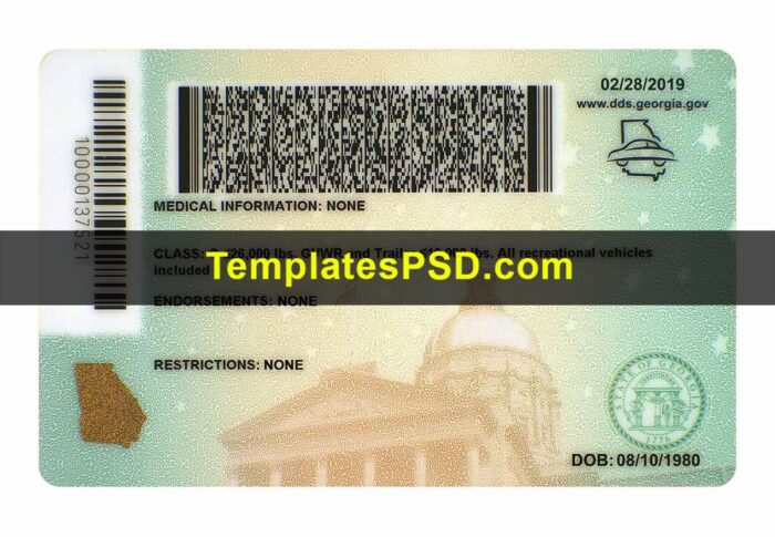 Georgia Drivers License Template Front Back