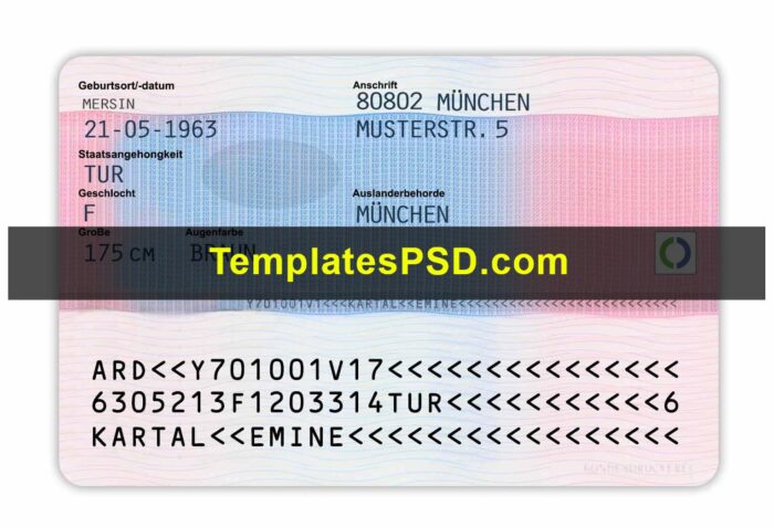 Germany Permanent Resident Card Template Back Germany Permanent Resident Card Template Back