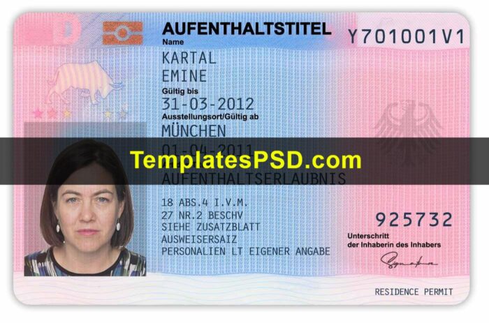 Germany Permanent Resident Card Template Front Germany Permanent Resident Card Template Front