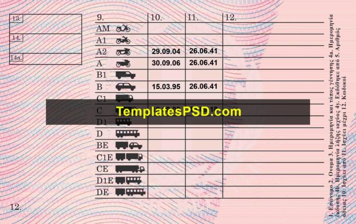 Greek Driving License Template PSD Back