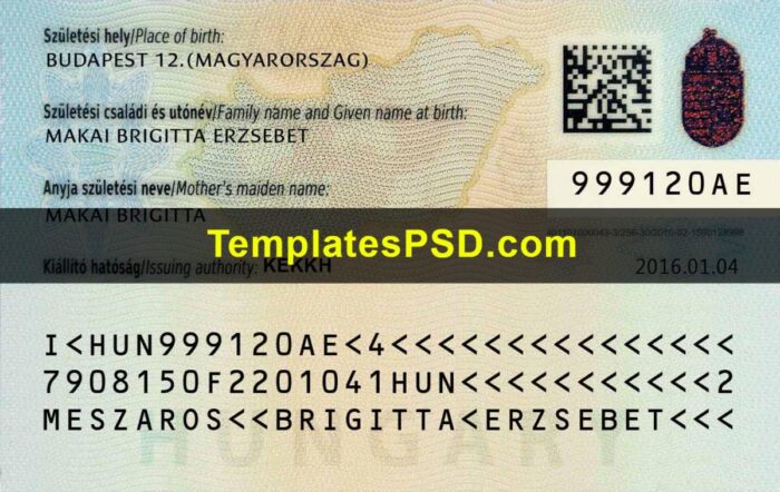 Hungary ID Card Template Back