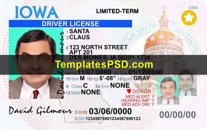 IOWA Driver License Template Front IOWA Driver License Template Front