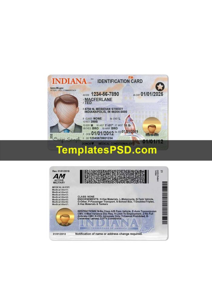 Indiana Drivers License Template
