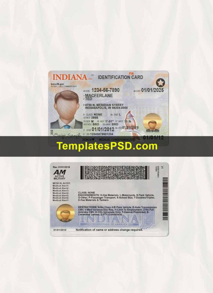 Indiana DL scan Indiana Drivers License Template Scan