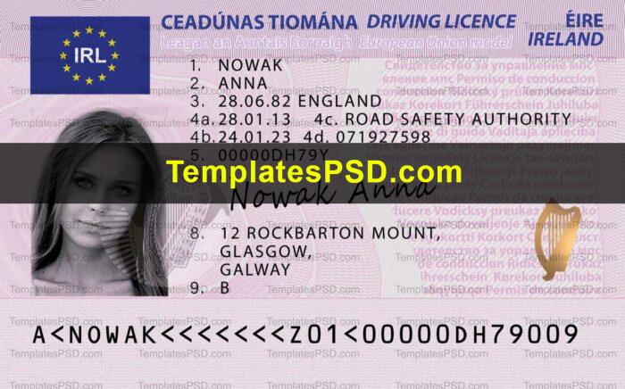 Ireland Driving License Template PSD Front Ireland Driving License Template PSD Front