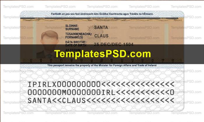 Ireland Passport Card Template PSD Back Ireland Passport Card Template PSD Back