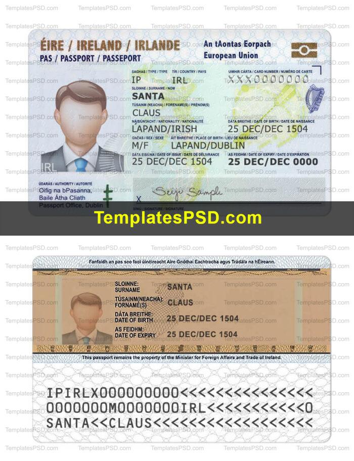Ireland Passport Card Template PSD Front Back