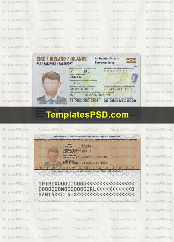 Ireland Passport Card Template PSD Scan Ireland Passport Card Template PSD Scan