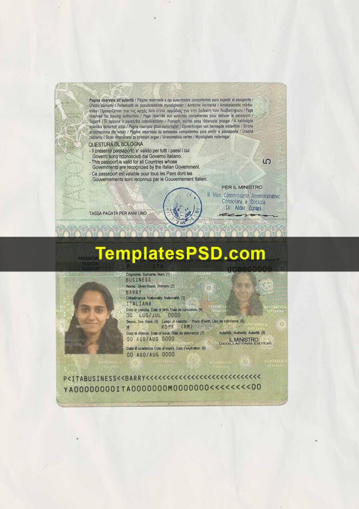 Italy Passport Template PSD Italy Passport Template PSD