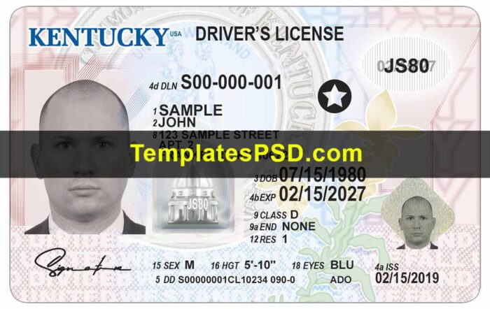 Kentucky Drivers License Template New Front