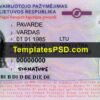 Lithuanian Driving license Template Front