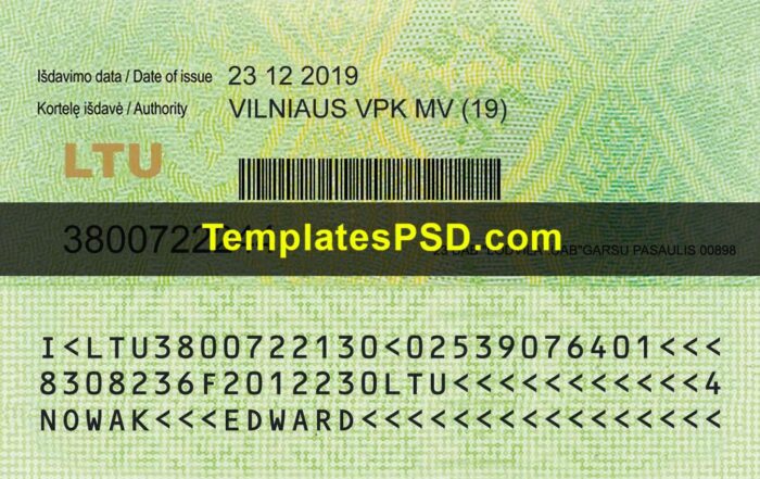 Lithuanian ID card Back Lithuanian ID card template Back