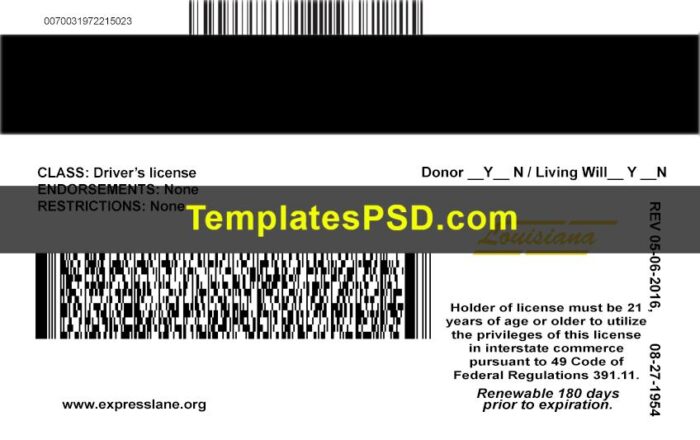 Louisiana Driver License Template New Back Louisiana Driver License Template New Back