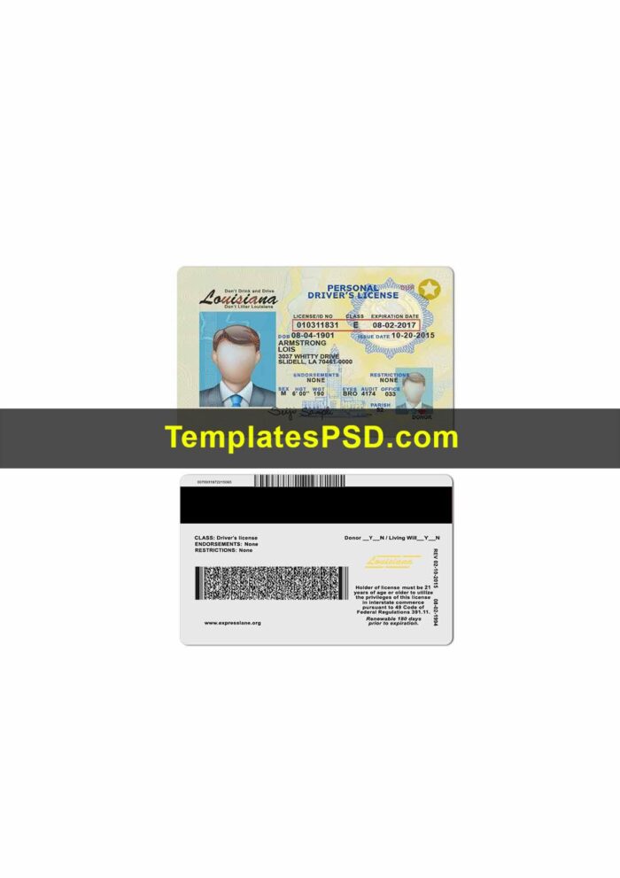 Louisiana dl Louisiana Drivers License Template PSD