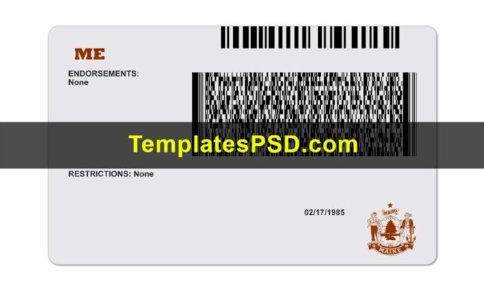 Maine drivers license template psd back