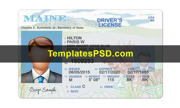 Maine drivers license template psd front Maine drivers license template psd front