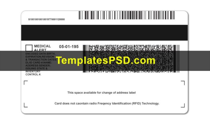 Michigan Drivers License back New PSD template