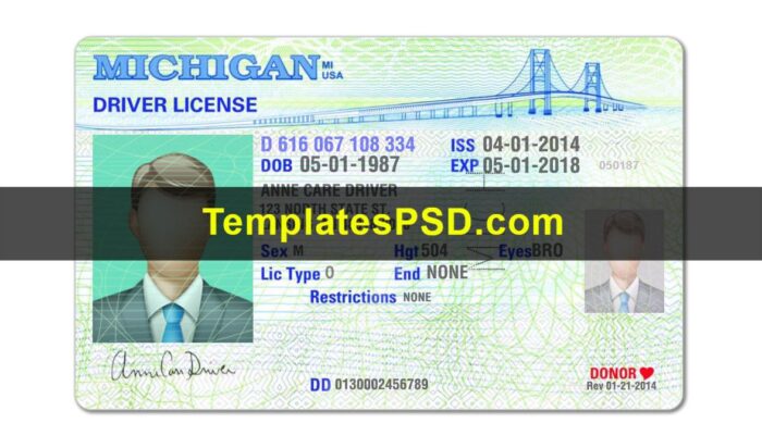 Michigan dl front with Michigan Drivers License Front New PSD template