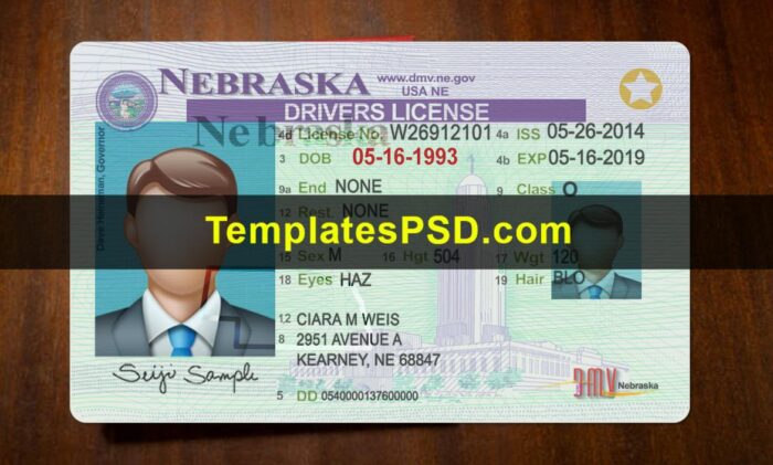 Nebraska Drivers License Template PSD Front Nebraska Drivers License Template PSD Front