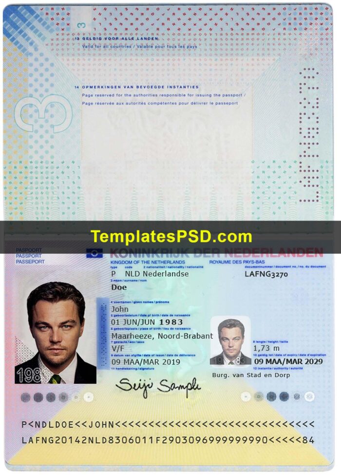 Netherland Passport Template