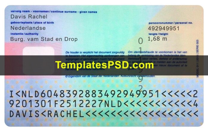 Netherlands ID Card Back Netherlands ID Card Back