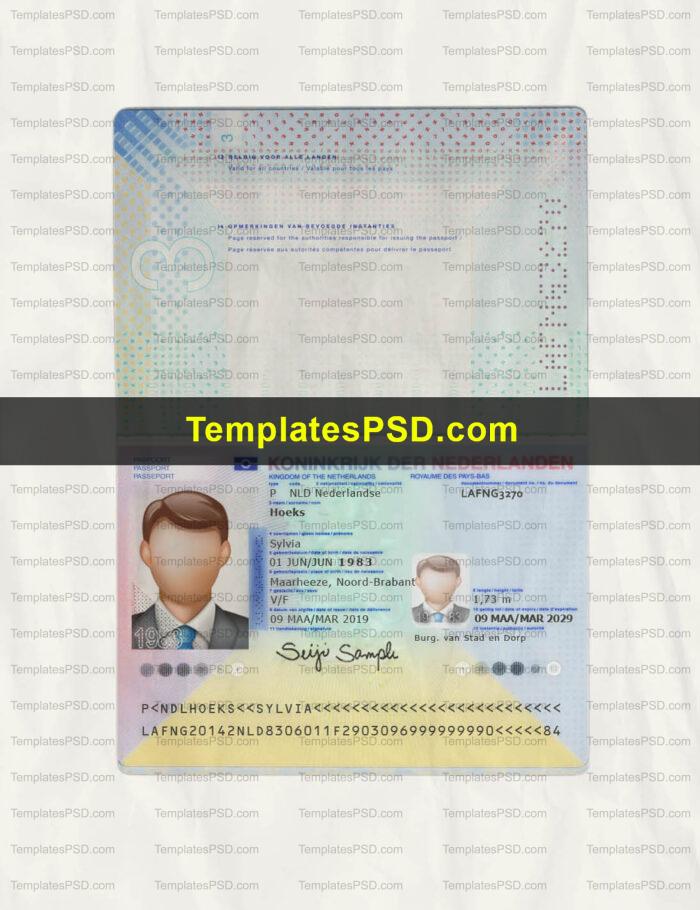 Netherlands Passport Template PSD Scan