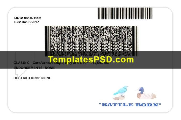 Nevada Driver License Template Back