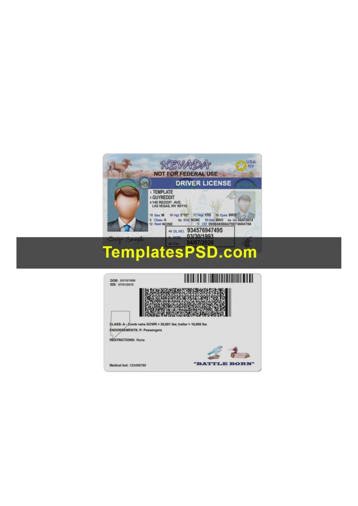 Nevada Driver License Template