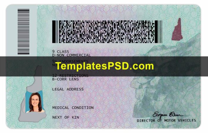 New Hampshire Driver License Template Back