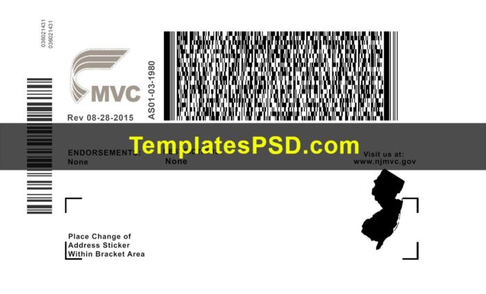 New Jersey Drivers License Back New PSD template