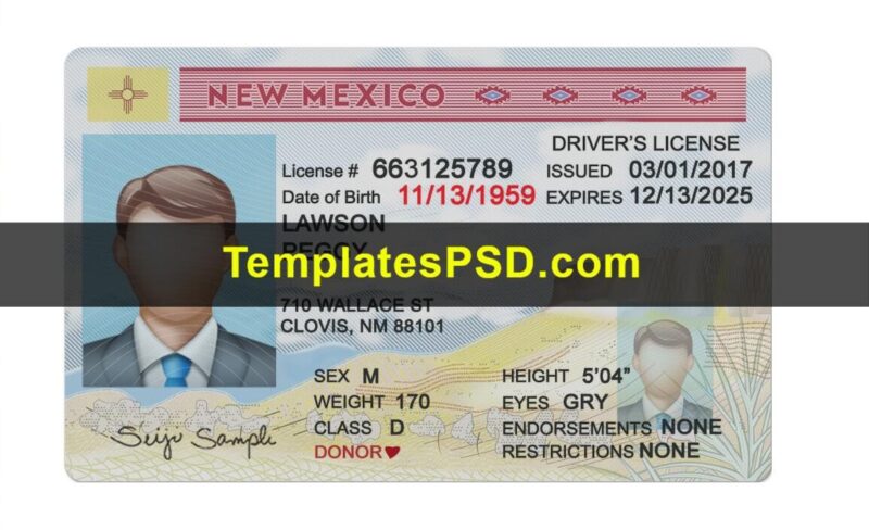 New Mexico Driving license template psd